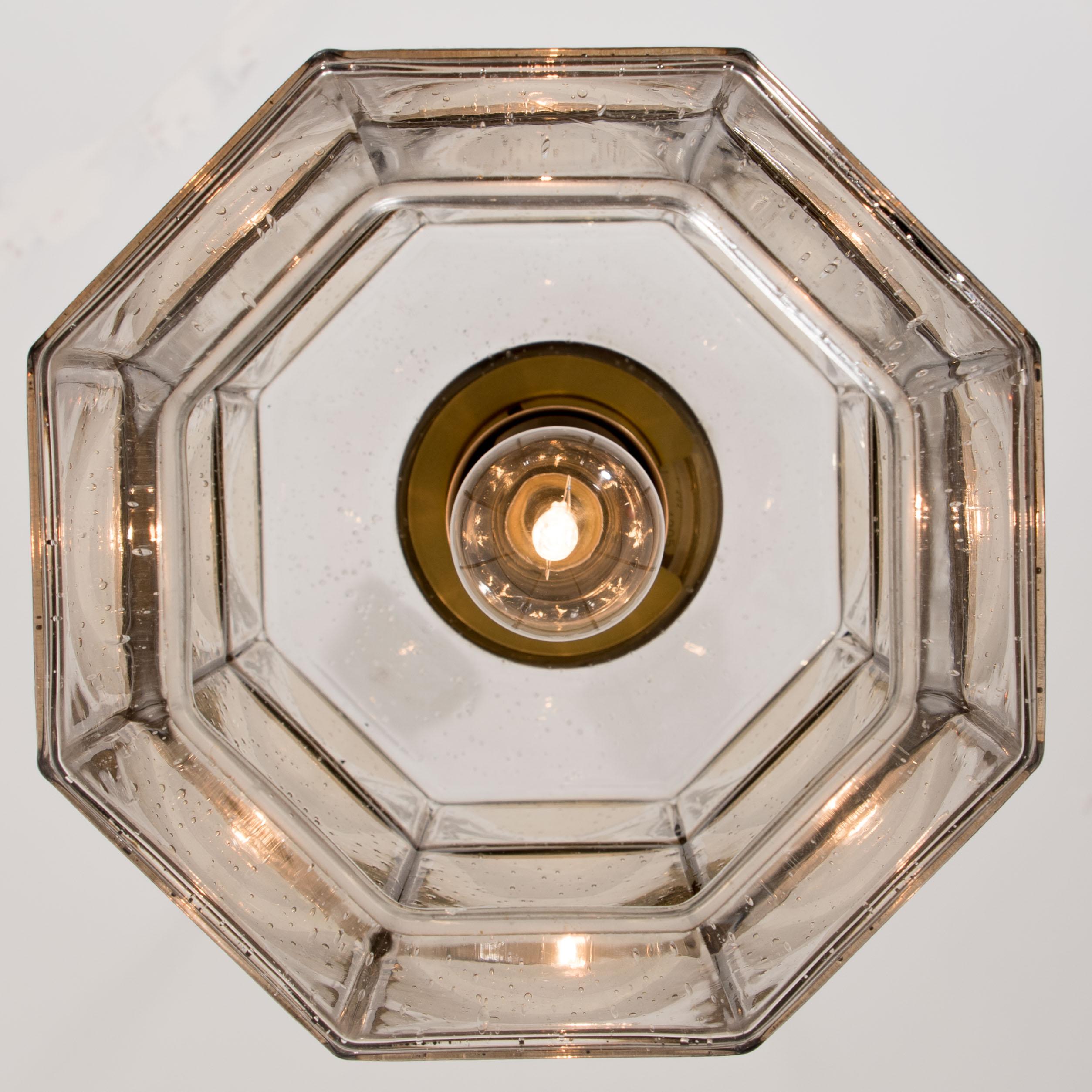1 of the 3 Geometric Brass and Clear Glass Pendant Lights by Limburg, 1960 For Sale 4