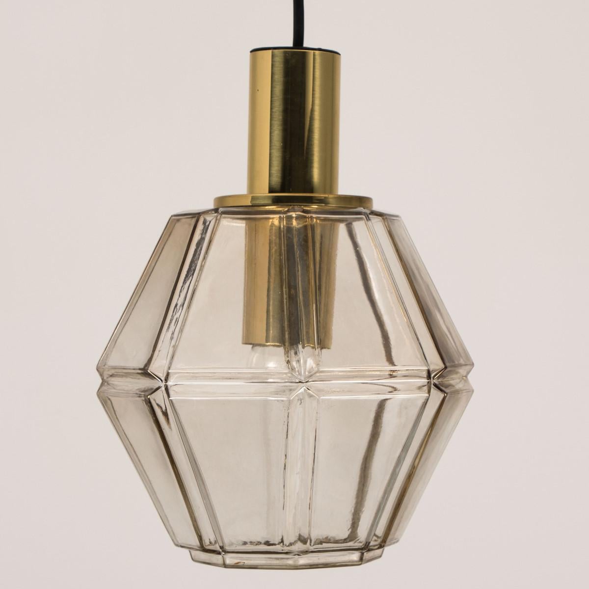 1 of the 3 Geometric Brass and Clear Glass Pendant Lights by Limburg, 1960 For Sale 3