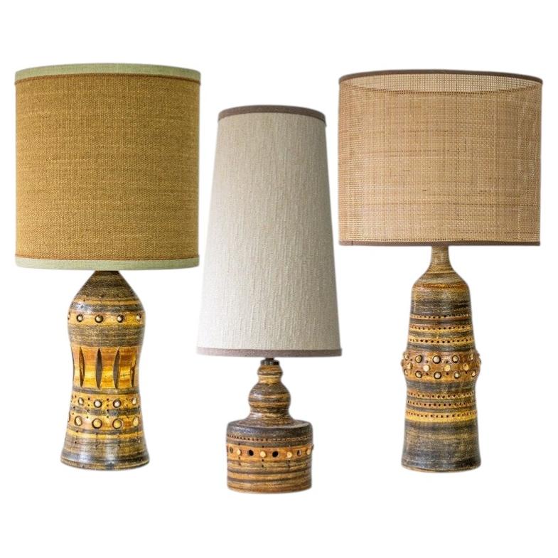 1 of the 3 Georges Pelletier Ceramic Lamps, Custom Silk Shades by R. Houben