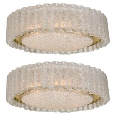 1 of the 3 Glass and Brass Flush Mount Chandeliers by Doria, 1960