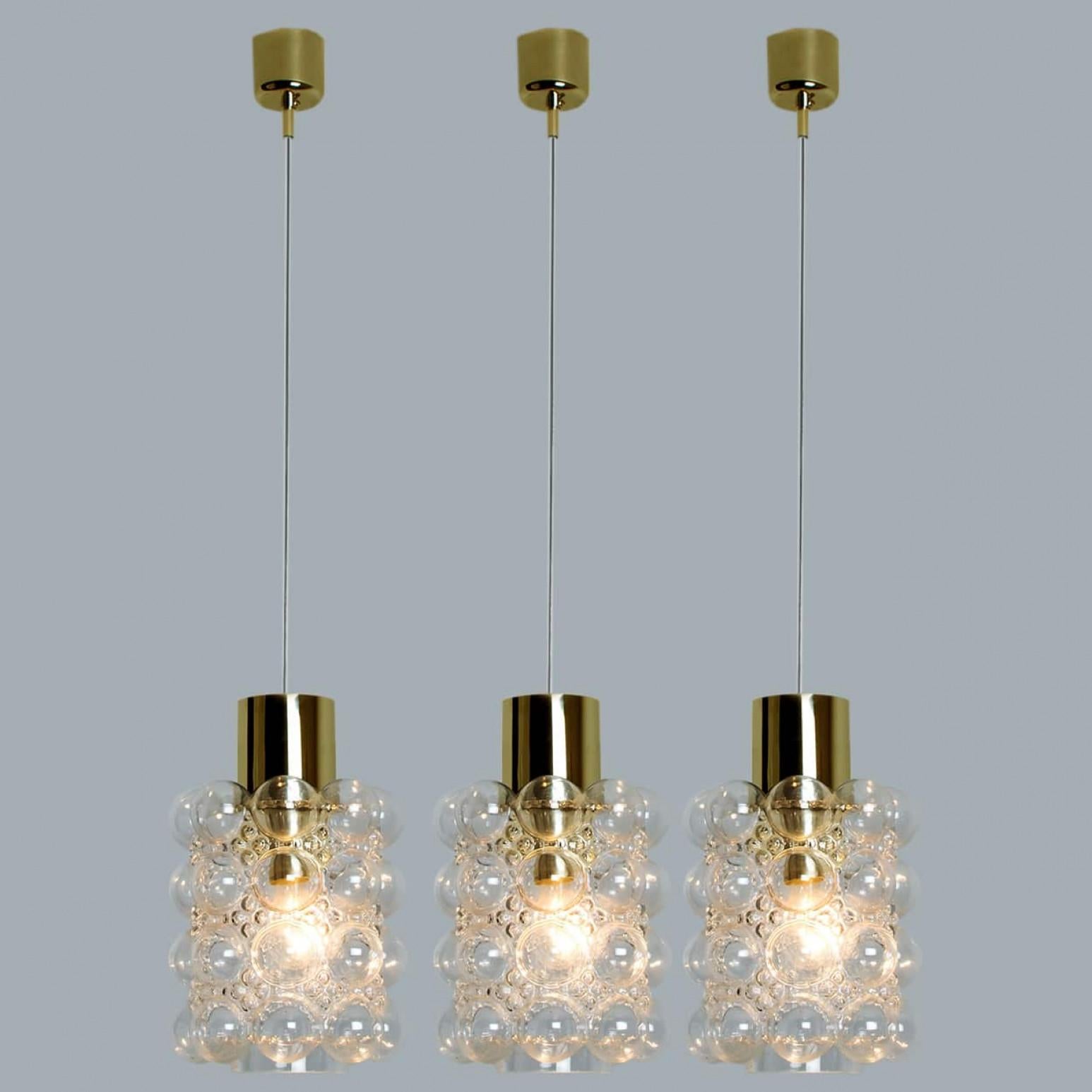 Mid-Century Modern 1 of the 3 Glass and Brass Pedants by Helena Tynell for Glashütte Limburg, 1960 For Sale