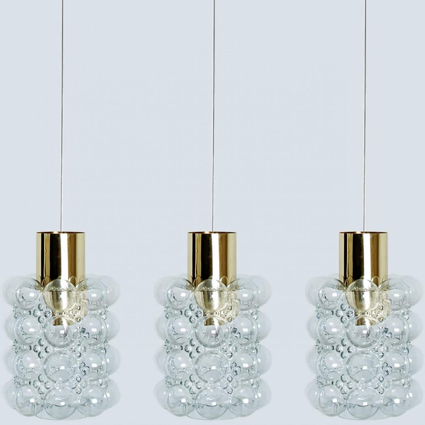 1 of the 3 Glass and Brass Pedants by Helena Tynell for Glashütte Limburg, 1960 In Good Condition For Sale In Rijssen, NL