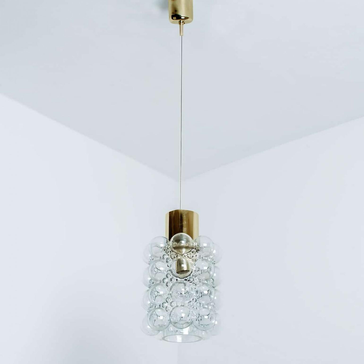 Ottone 1 of the 3 Glass and Brass Pedants by Helena Tynell for Glashütte Limburg, 1960 in vendita