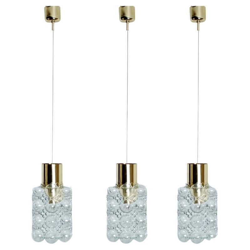 1 of the 3 Glass and Brass Pedants by Helena Tynell for Glashütte Limburg, 1960 For Sale