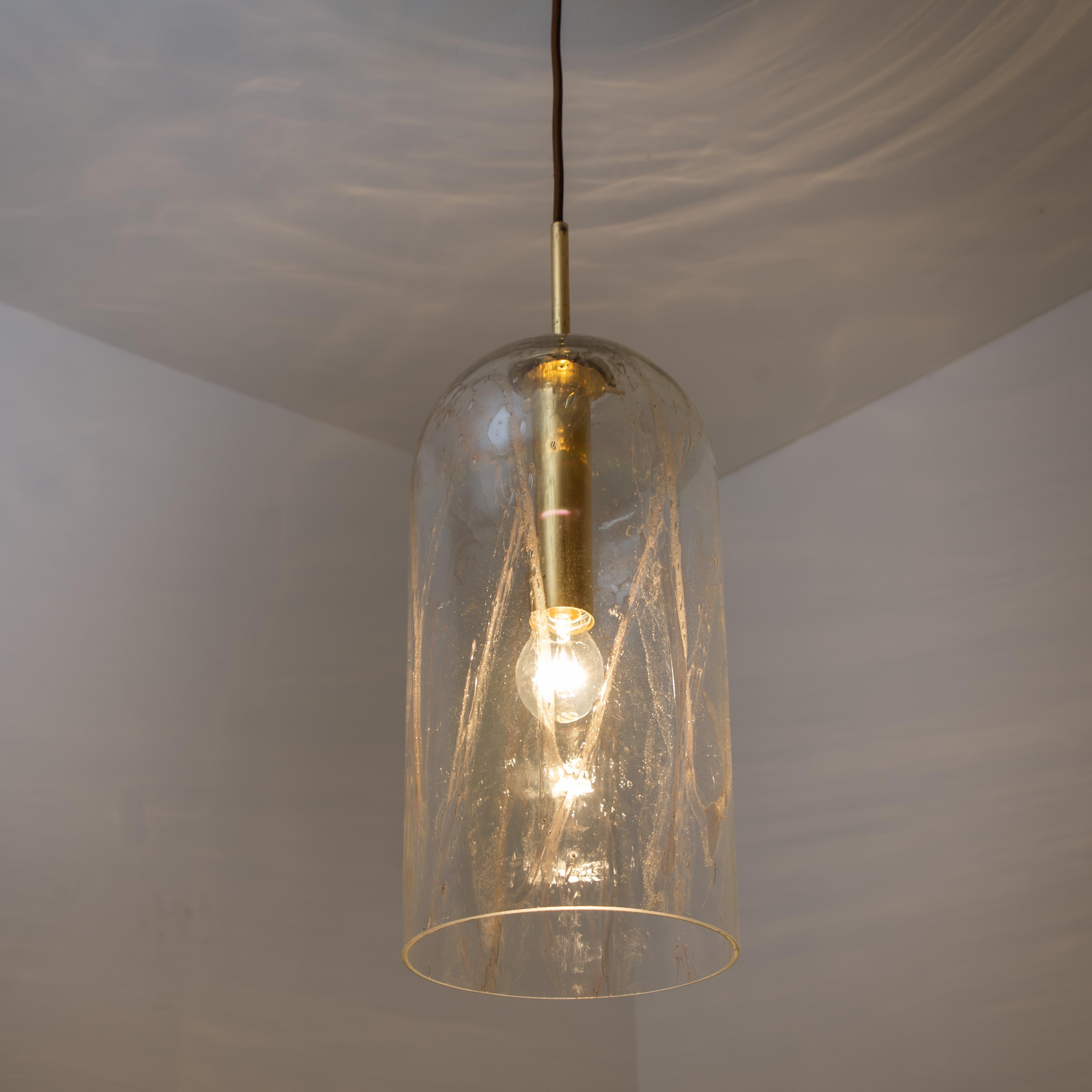 Brass 1 of the 3 Glass Pendant Lamps by Doria, 1960 For Sale