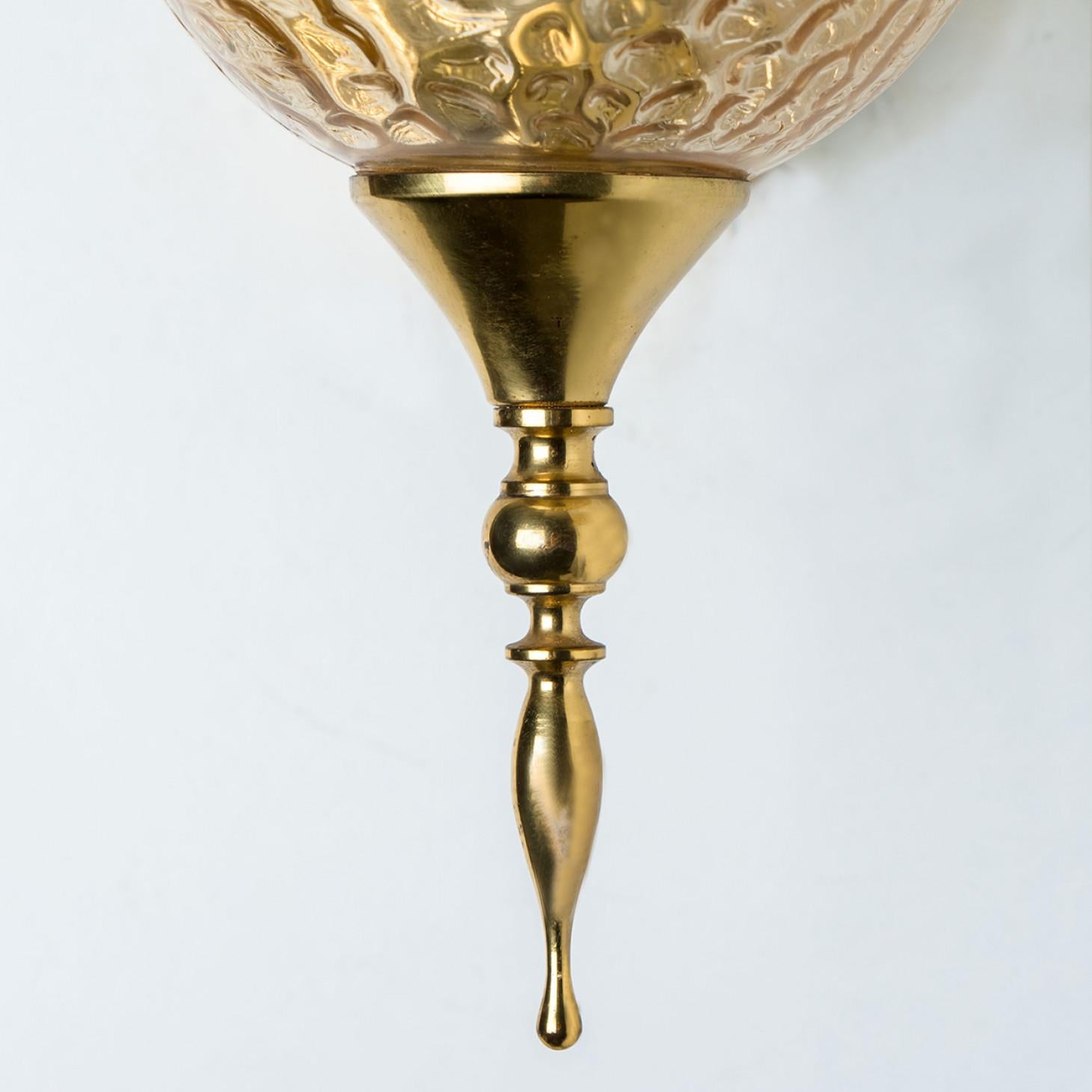 1 of the 3 Gold Brass Sphere Blown Glass Wall Lights, In Style of Brotto, Italy For Sale 2