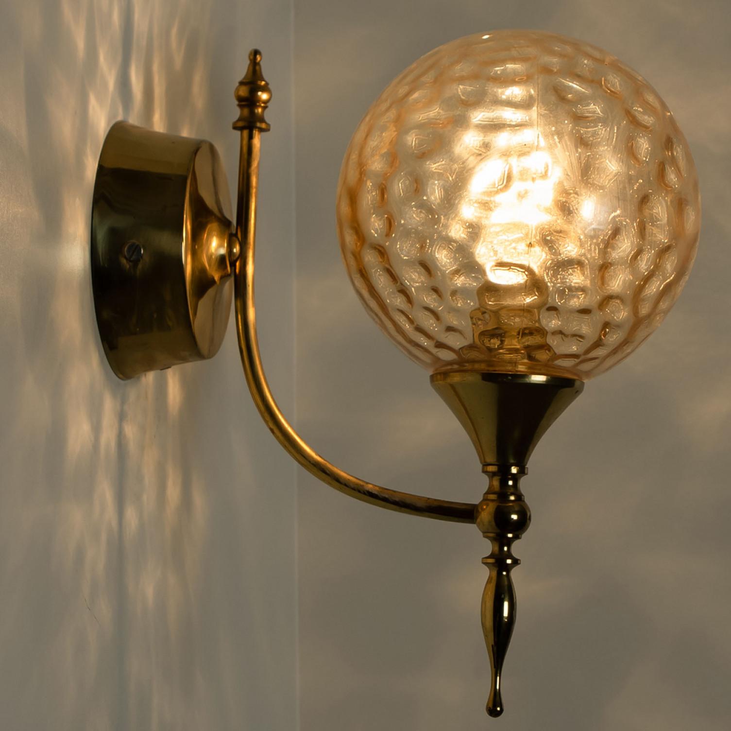 Other 1 of the 3 Gold Brass Sphere Blown Glass Wall Lights, In Style of Brotto, Italy For Sale