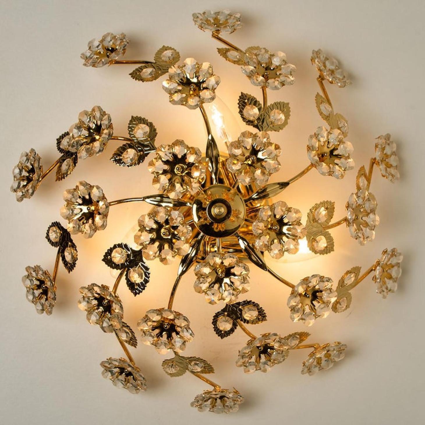 German 1 of the 3 Gold-Plated Flower Wall Light/ Flush Mount by Palwa For Sale