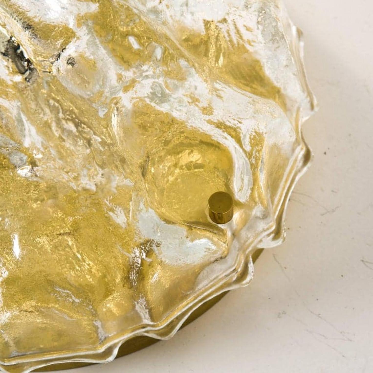 20th Century 1 of the 3 Golden Ice Glass Shell Wall Sconces, 1960s For Sale