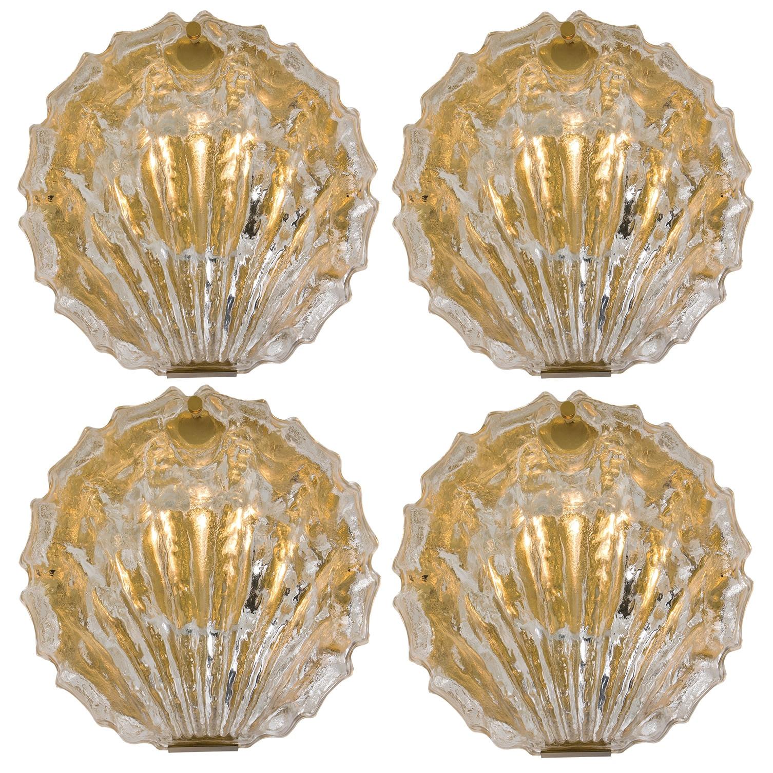 1 des 3 appliques murales à coquille en verre Golden Ice, années 1960 en vente 1