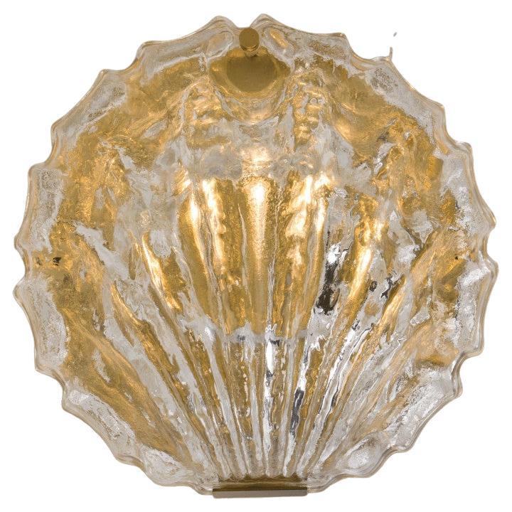 1 of the 3 Golden Ice Glass Shell Wall Sconces, 1960s For Sale