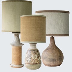 1 of the 3 Green Brown Ceramic Lamps with Custom Lampshades by R. Houben