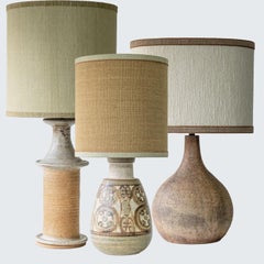 1 of the 3 Green Brown Ceramic Lamps with Custom Lampshades by R. Houben