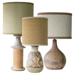 1 of the 3 Green Brown Ceramic Lamps with Custom Lampshades by R. Houben