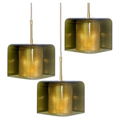 1 of the 3 Green Glass Cube Pendants by Carl Fagerlund for Orrefors, 1960s