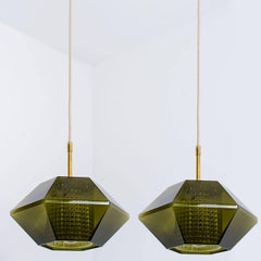 1 der 3 Grünglas-Sechseck-Anhänger von Carl Fagerlund für Orrefors, 1960er Jahre