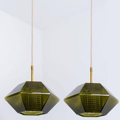 1 of the 3 Green Glass Hexagon Pendants by Carl Fagerlund for Orrefors, 1960s
