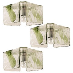 1 of the 3 Green Handblown Flush Mounts, Wall Sconces from J.T. Kalmar, 1960s