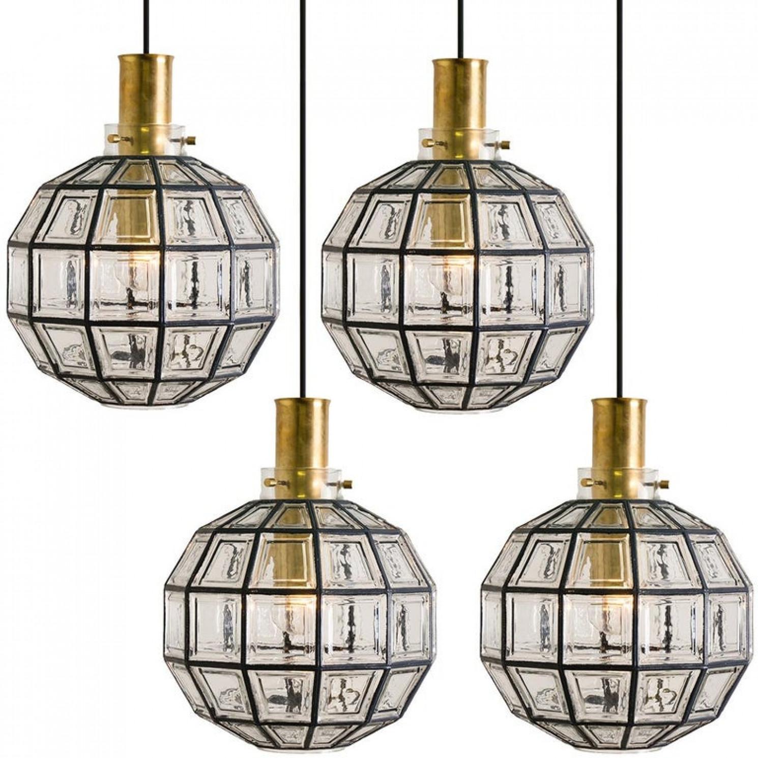 Brass 1 of the 3 Iron and Clear Glass Lantern Flush Mounts by Limburg For Sale