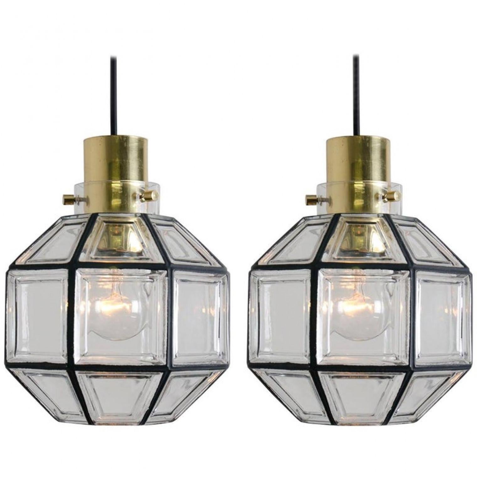 Mid-Century Modern 1 of the 3 Iron and Clear Glass Pedant Lights by Glashütte, 1960 For Sale