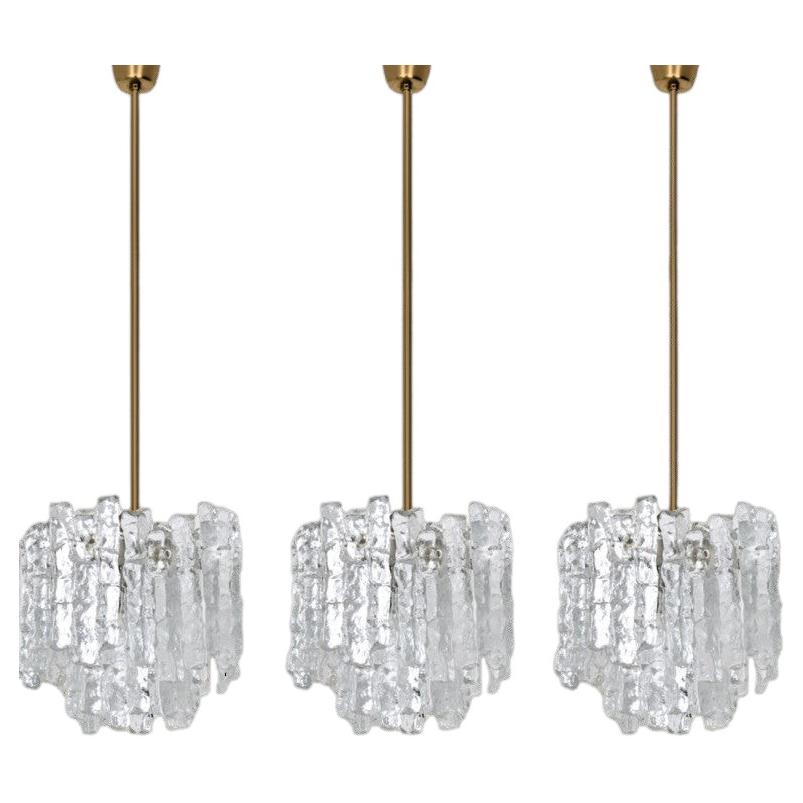 1 of the 3 Kalmar Modern Ice Glass Pendants, 1970 For Sale