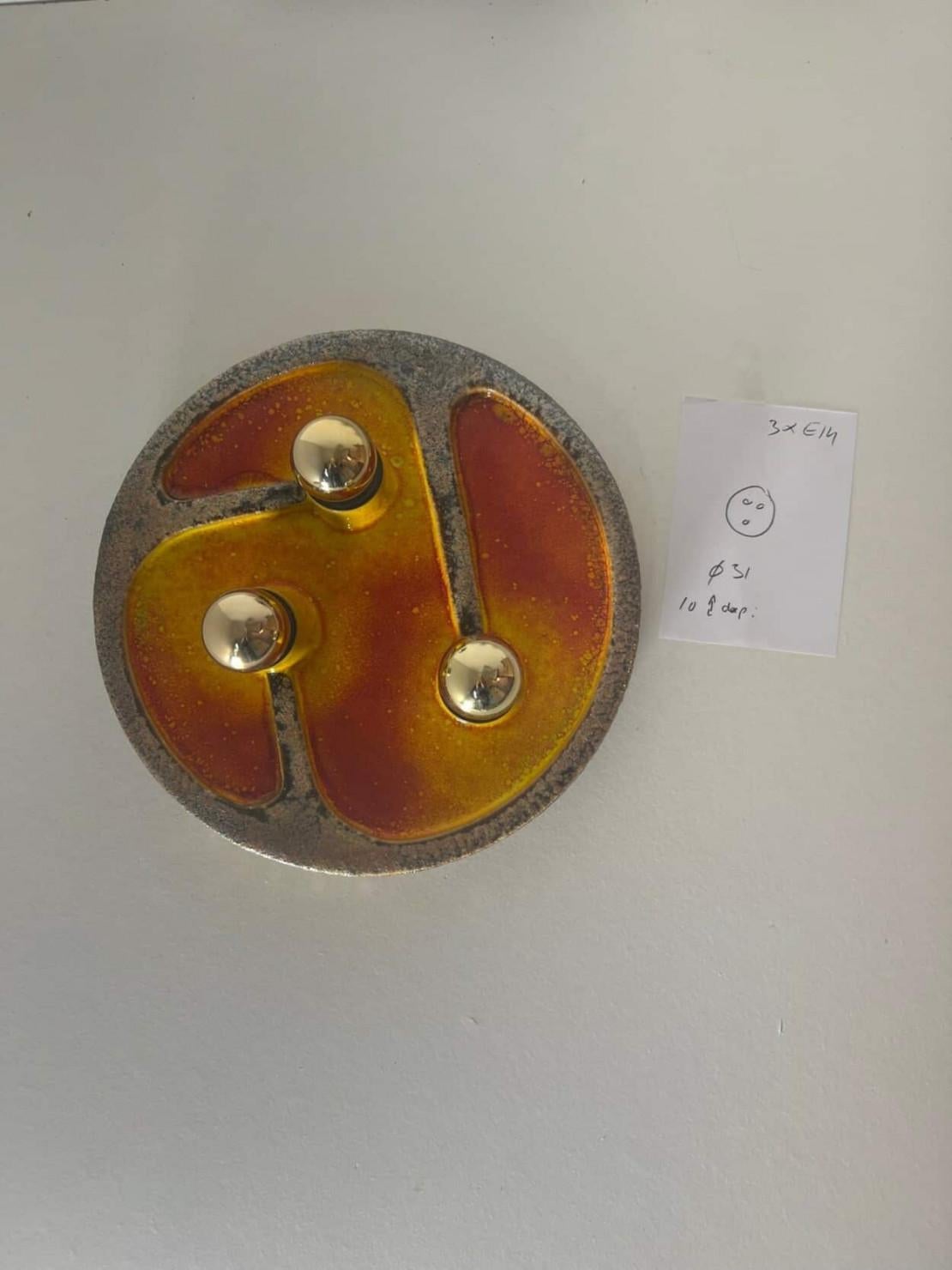 Glazed 1 of the 3 Large Ceramic Wall Lights, Germany, 1970 For Sale