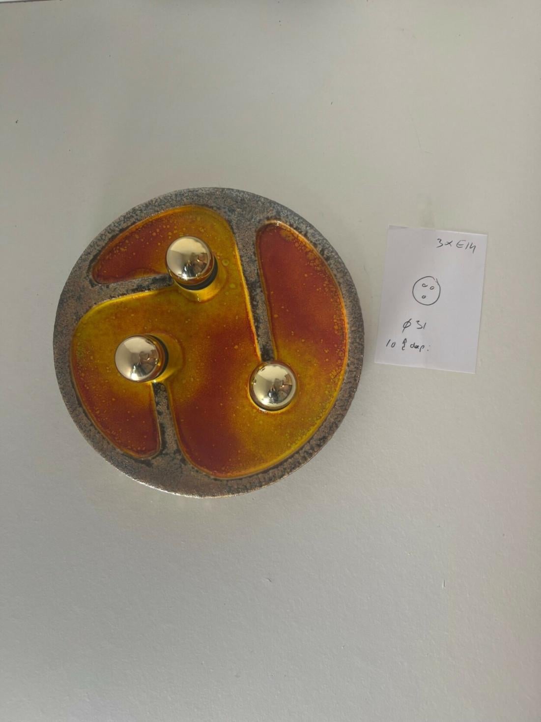 1 of the 3 Large Ceramic Wall Lights, Germany, 1970 In Good Condition For Sale In Rijssen, NL