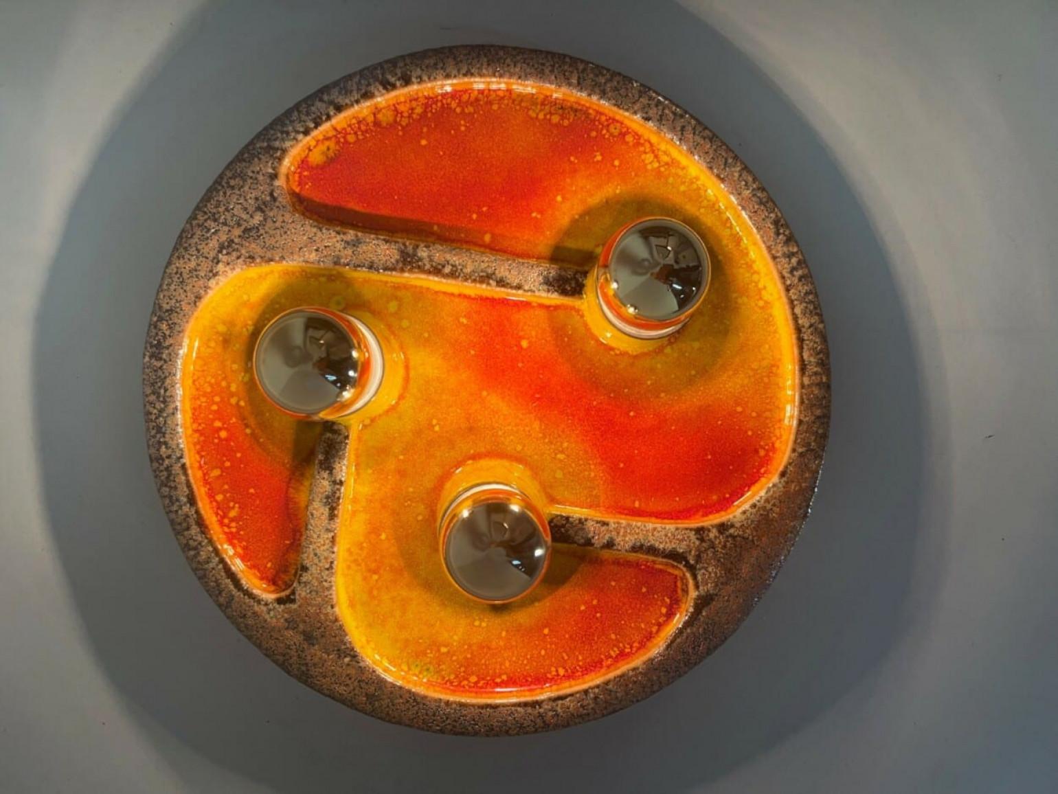 1 of the 3 Large Ceramic Wall Lights, Germany, 1970 In Good Condition For Sale In Rijssen, NL