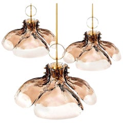 1 of the 3 Large Four-Panel Glass Flower Chandeliers by Kalmar, Austria, 1970