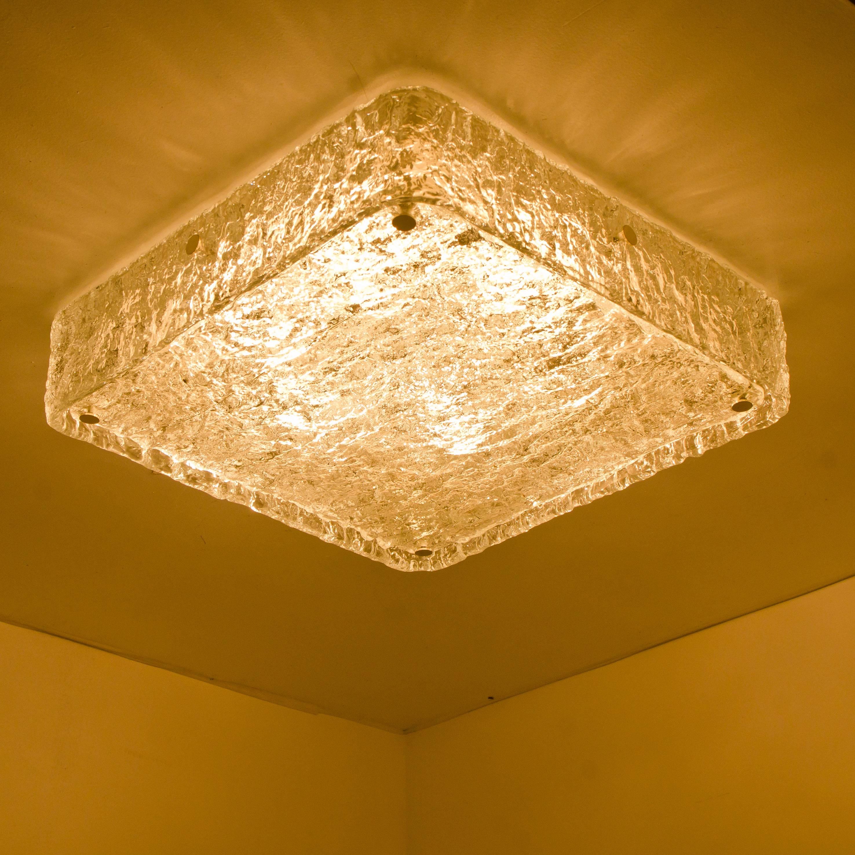 1 of the 3 Large Square Textured Glass Flushmount Ceiling Lamp by J.T Kalmar 1