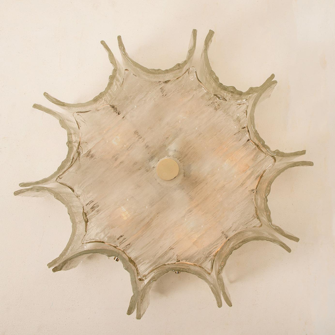 Brass 1 of the 3 Large Star-Shaped Glass Flushmounts, 1960s
