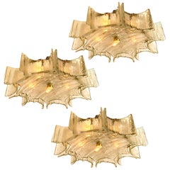 1 of the 3 Large Star-Shaped Glass Flushmounts, 1960s
