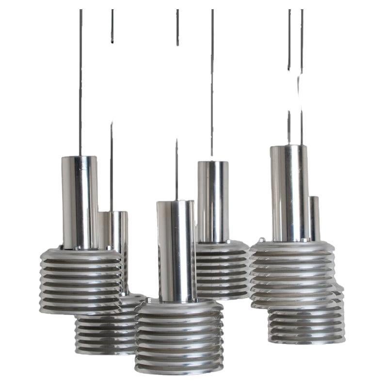 1 des 3 lampes suspendues en métal et chrome de Staff Leuchten, années 1970