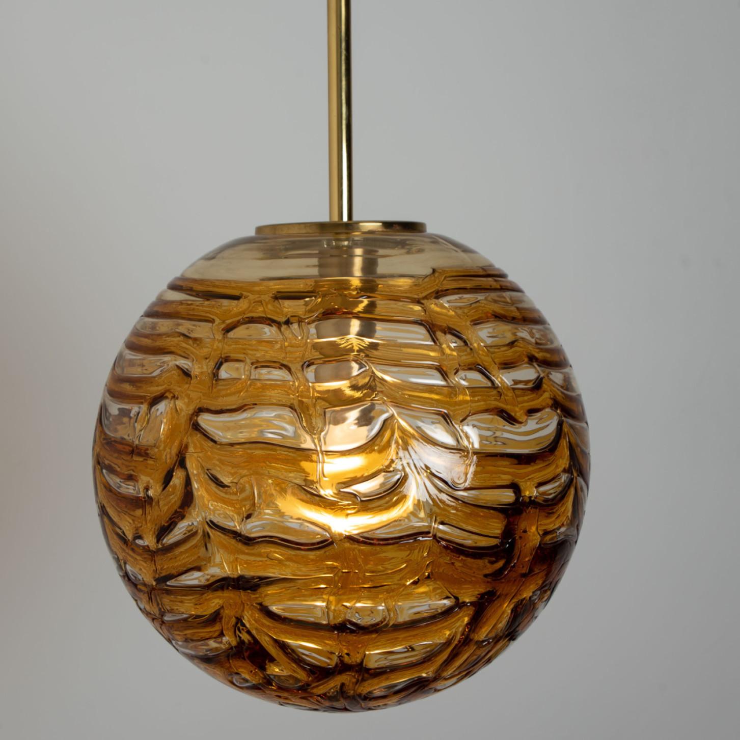1 of the 3 Murano Taupe Yellow and Orange Glass Pendant Light, 1960s For Sale 4