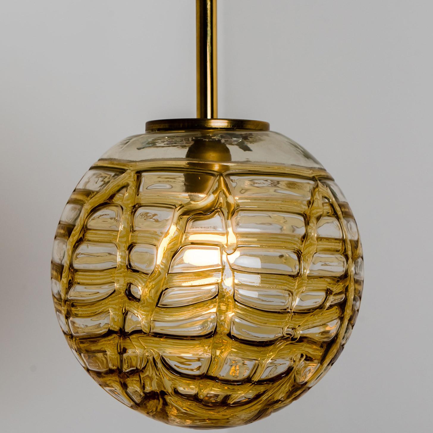 1 of the 3 Murano Taupe Yellow and Orange Glass Pendant Light, 1960s 7