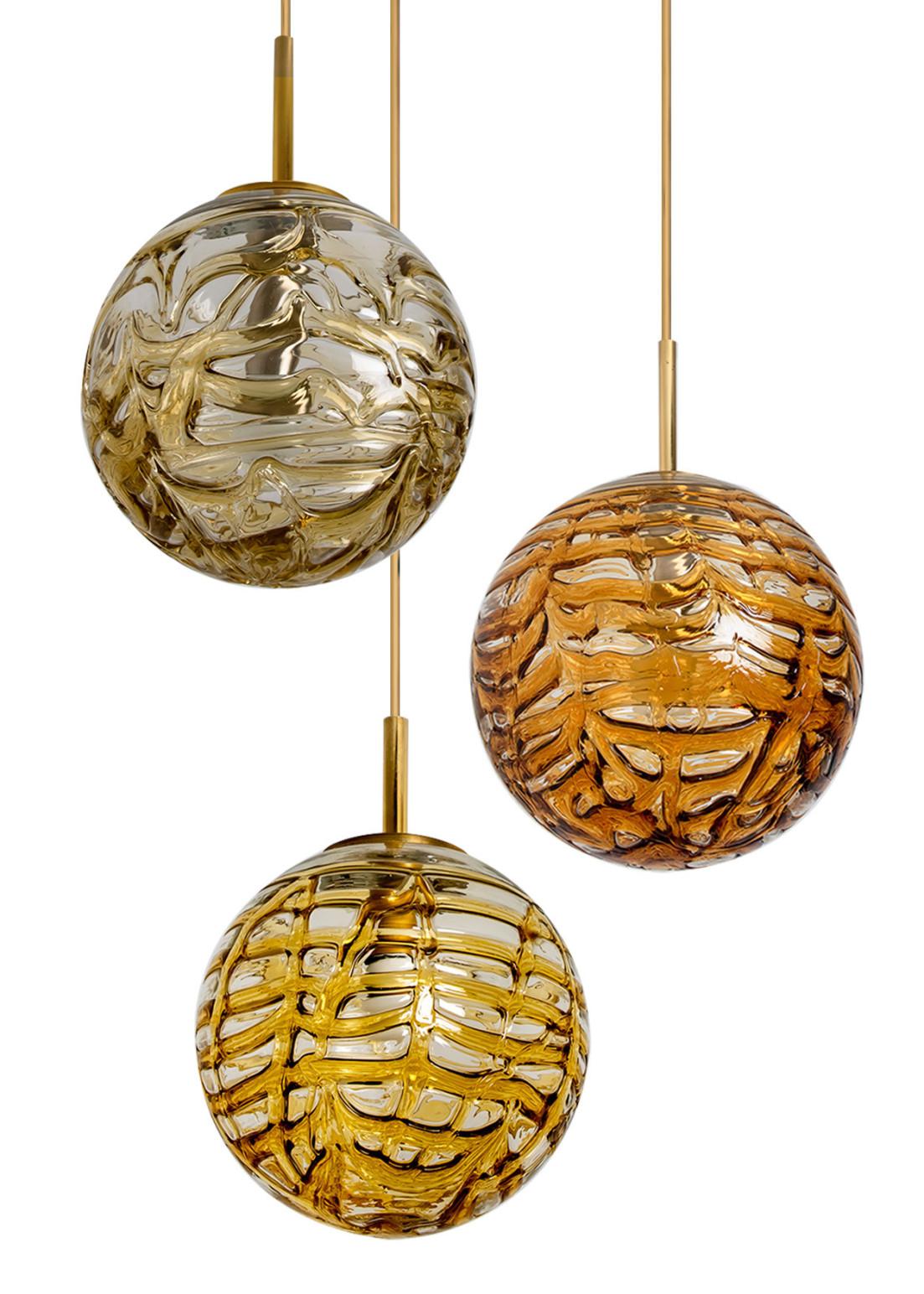 1 of the 3 Murano Taupe Yellow and Orange Glass Pendant Light, 1960s 10
