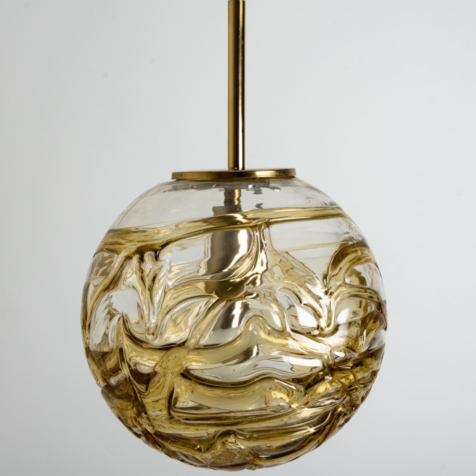Mid-Century Modern 1 of the 3 Murano Taupe Yellow and Orange Glass Pendant Light, 1960s For Sale