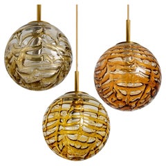 1 of the 3 Murano Taupe Yellow and Orange Glass Pendant Light, 1960s