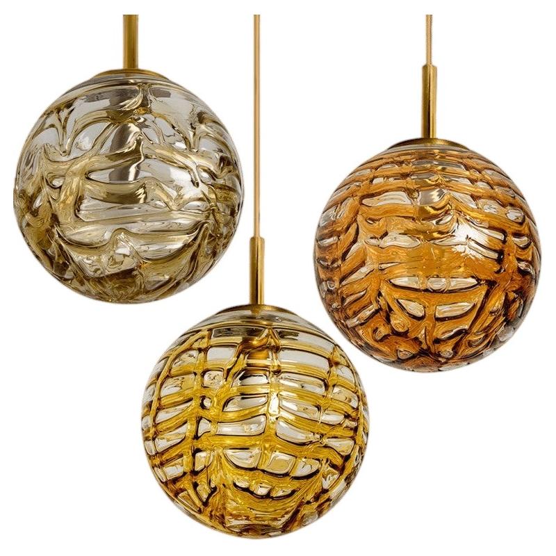 1 of the 3 Murano Taupe Yellow and Orange Glass Pendant Light, 1960s For Sale