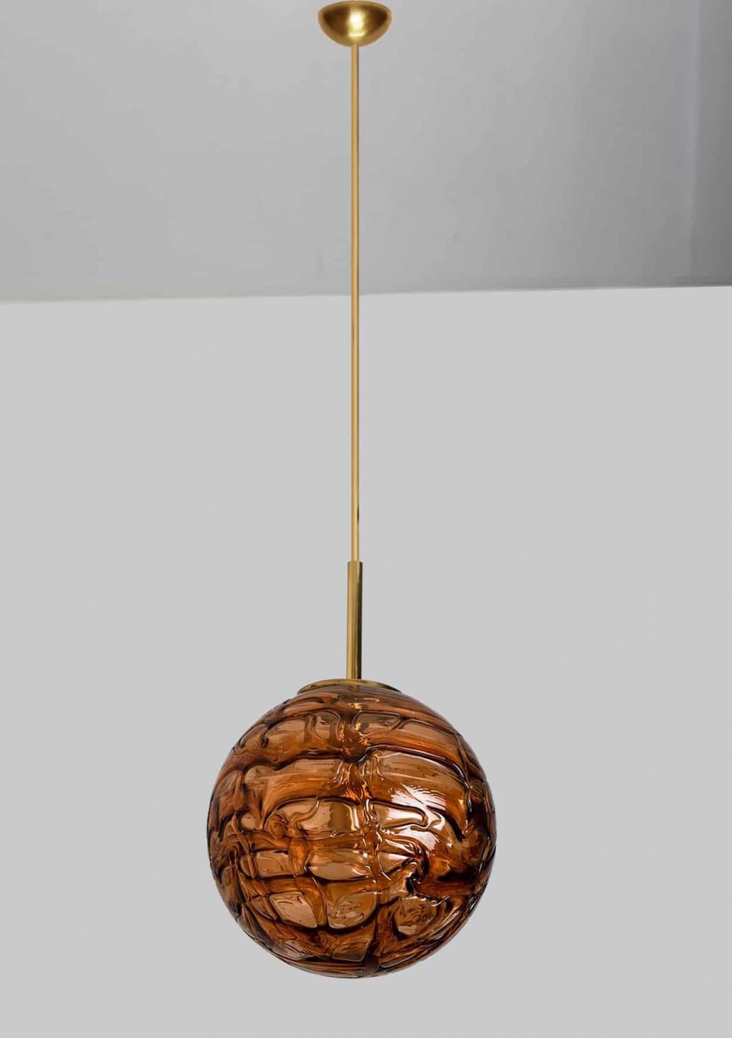 1 of the 3 Murano Yellow Brown and Orange Glass Pendant Light, 1960s For Sale 3