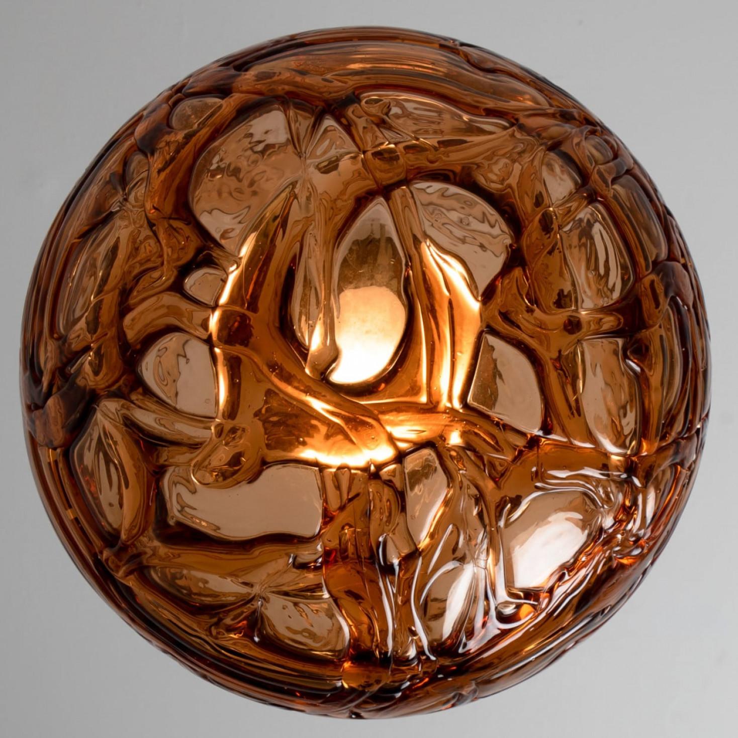 1 of the 3 Murano Yellow Brown and Orange Glass Pendant Light, 1960s For Sale 6