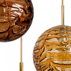 1 of the 3 Murano Yellow Brown and Orange Glass Pendant Light, 1960s