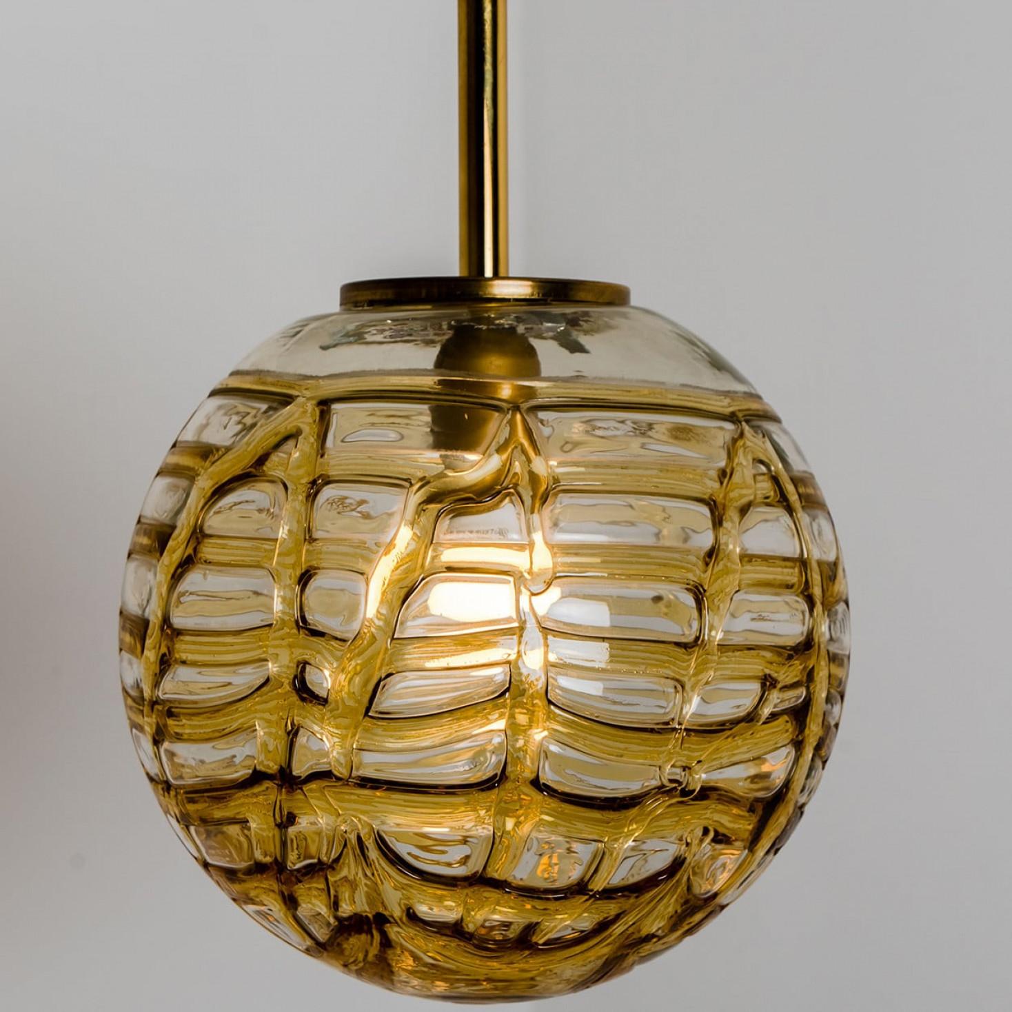 German 1 of the 3 Murano Yellow Brown and Orange Glass Pendant Light, 1960s For Sale