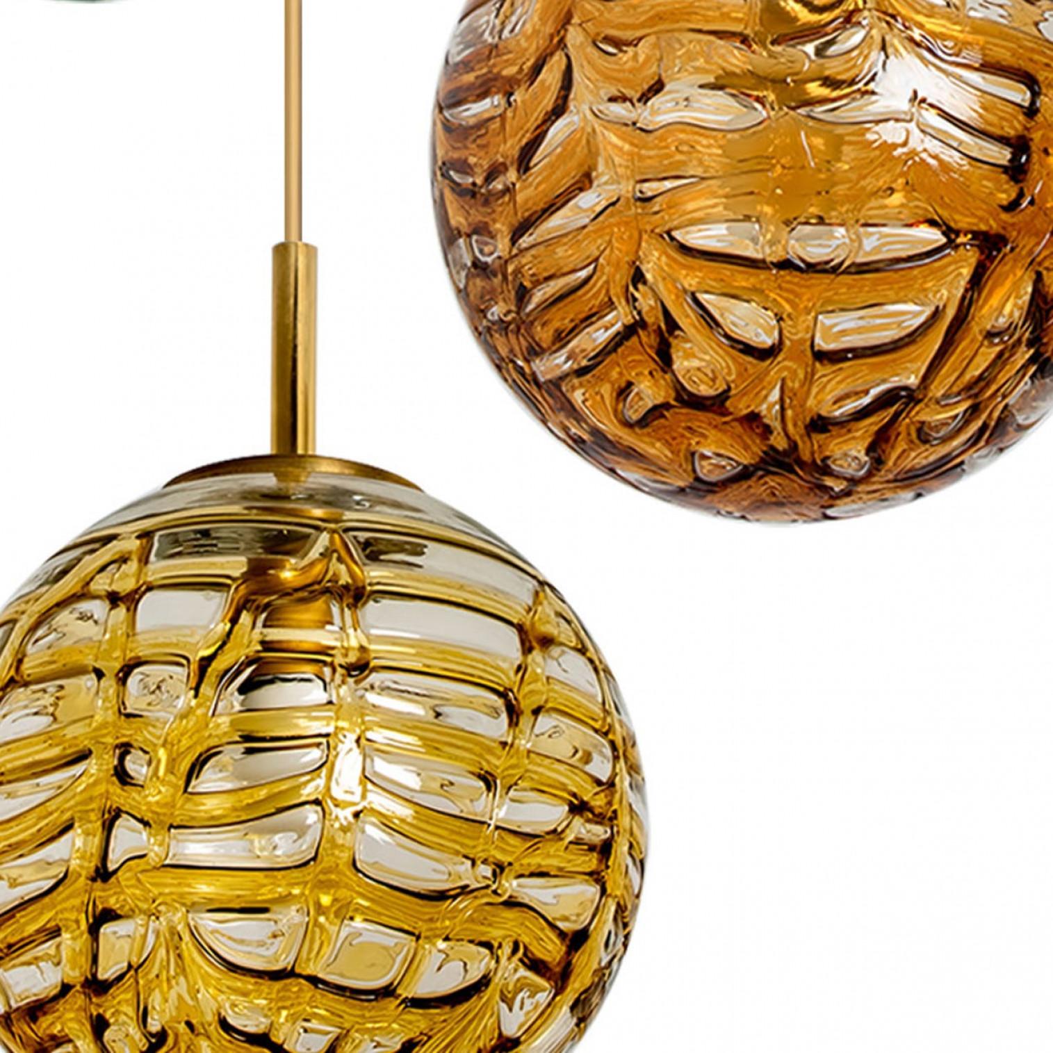 1 of the 3 Murano Yellow Brown and Orange Glass Pendant Light, 1960s In Good Condition For Sale In Rijssen, NL