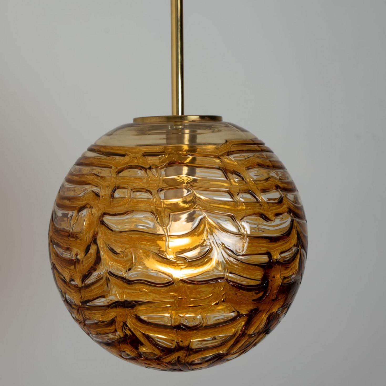 Mid-17th Century 1 of the 3 Murano Yellow Brown and Orange Glass Pendant Light, 1960s For Sale