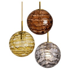 1 de las 3 Lámparas colgantes de cristal amarillo de Murano, Cascada, años 60