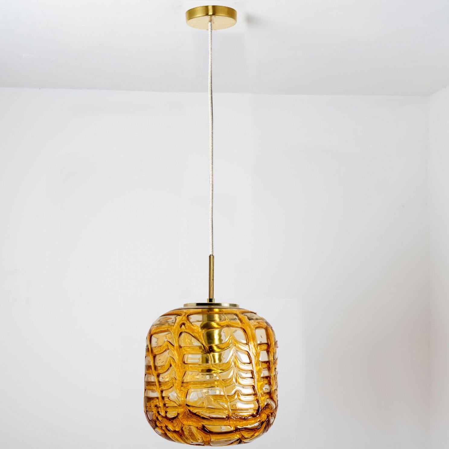 Brass 1 of the 3 Murano Yellow Glass Pendant Light, Different Shapes, 1960s For Sale