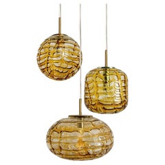 1 of the 3 Murano Yellow Glass Pendant Light, Different Shapes, 1960s