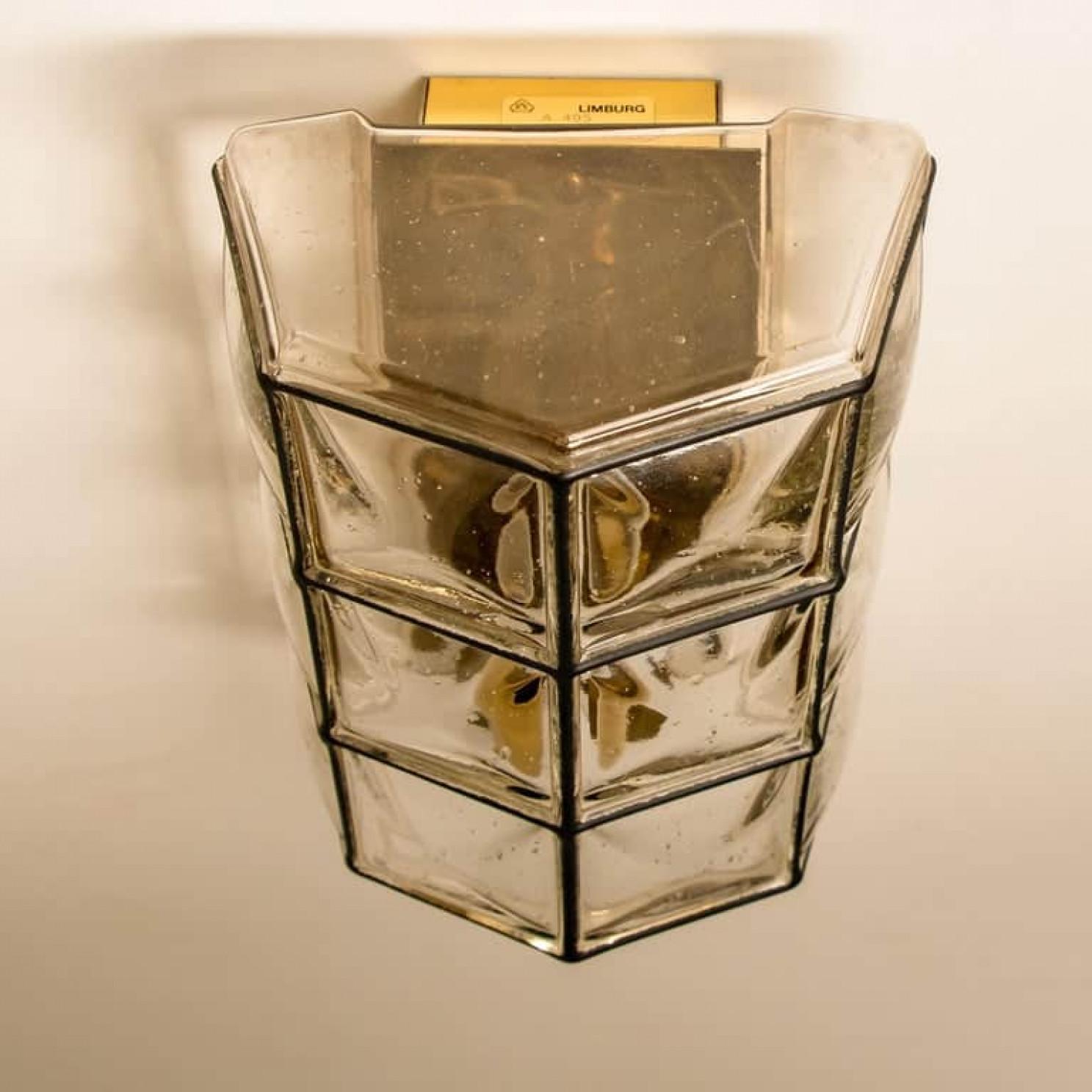 Brass 1 of the 3 of Iron and Bubble Glass Sconces Wall Lamps by Limburg, Germany, 1960 For Sale