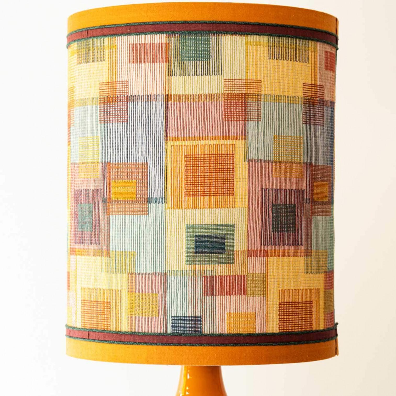 1 of the 3 Orange Red Floor Table Lamps, Custom Silk Lamp Shades by R. Houben For Sale 2